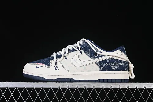 All categories Nk SB Dunk Series Nk SB Dunk Low High-end customized low-top sneakers Nike SB Dunk Low LV co-branded blue dark flower drawstring Anniversary high-end customized low-top casual sneakers YX5066-376